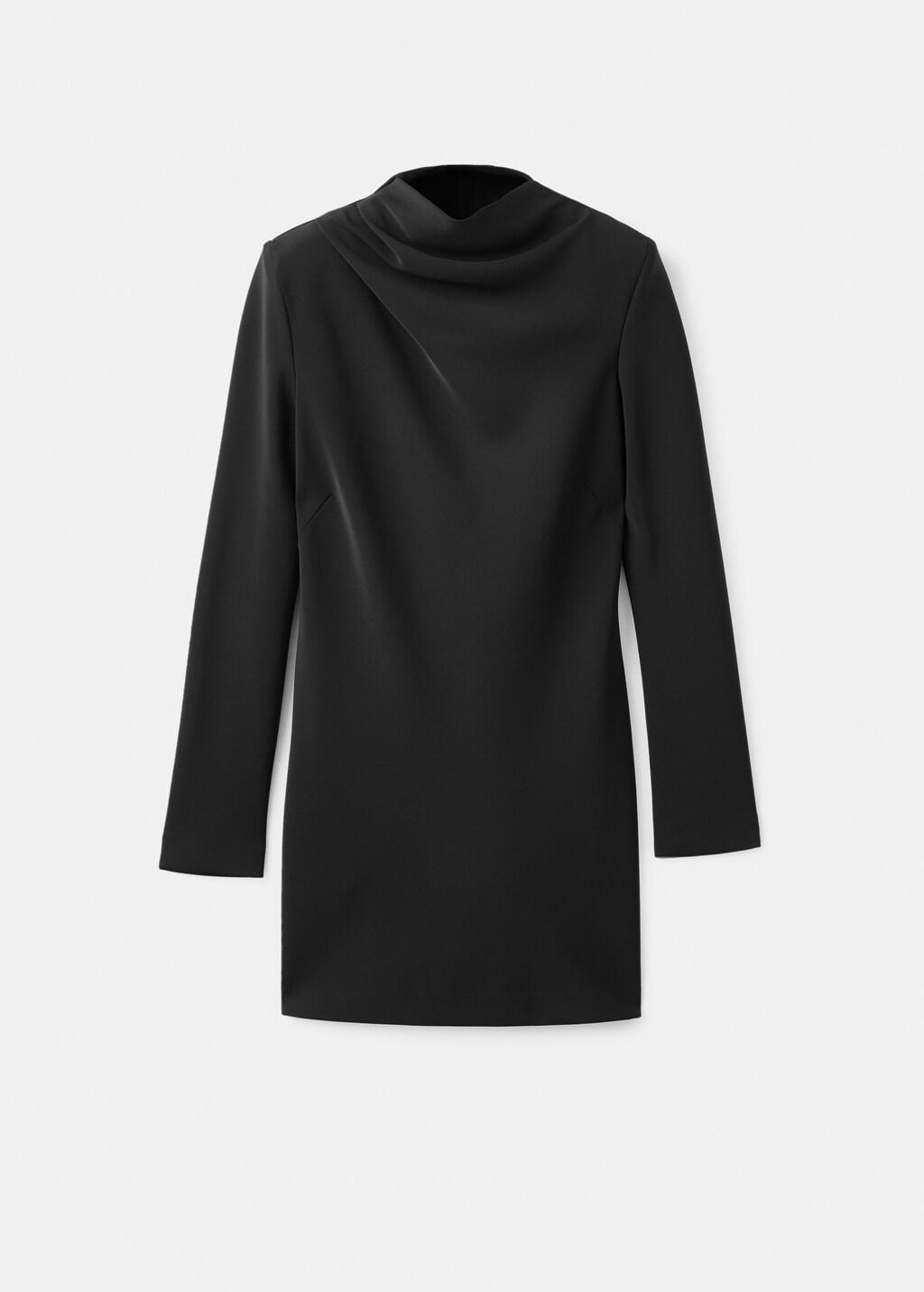 Black Long-Sleeved Dress With Draped Neck, 0201_99, large image number 5