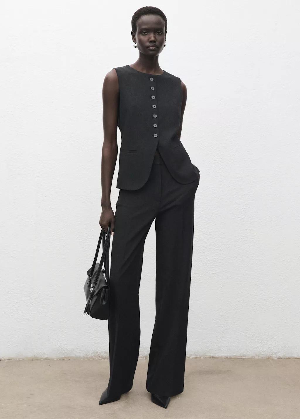 Grey Round-Neck Suit Waistcoat, Grey, large image number 0