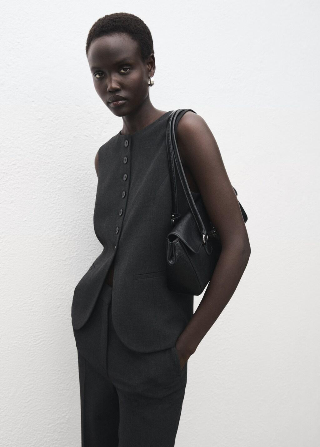 Grey Round-Neck Suit Waistcoat, Grey, large image number 3