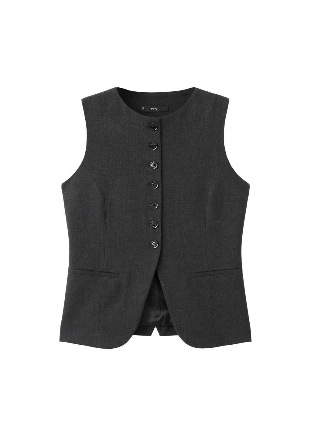 Grey Round-Neck Suit Waistcoat, Grey, large image number 7