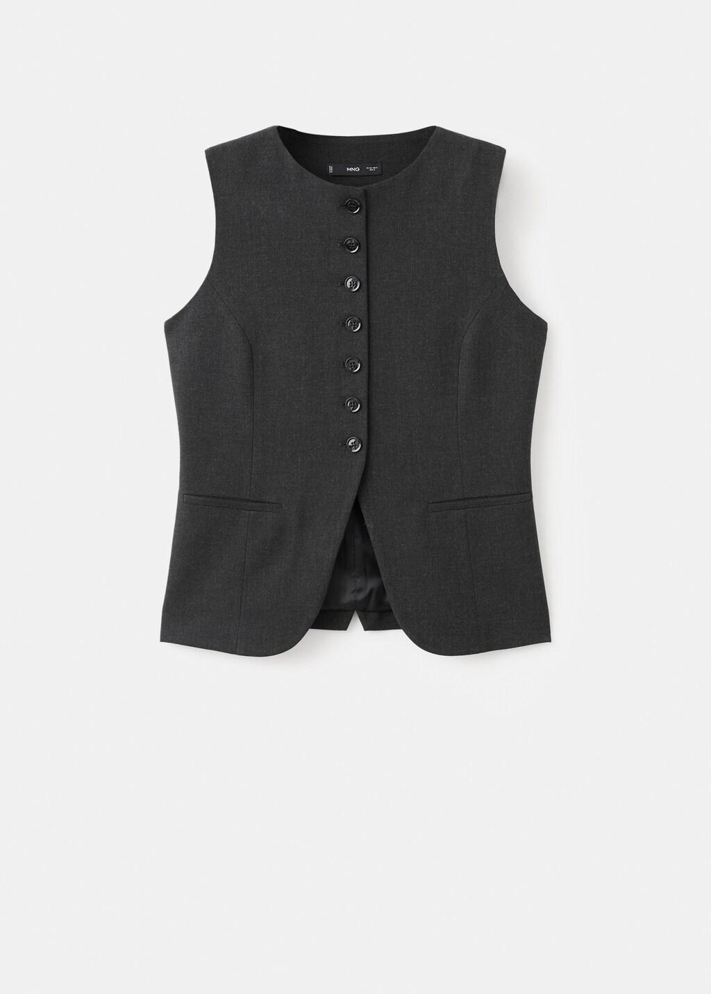 Grey Round-Neck Suit Waistcoat, Grey, large image number 8