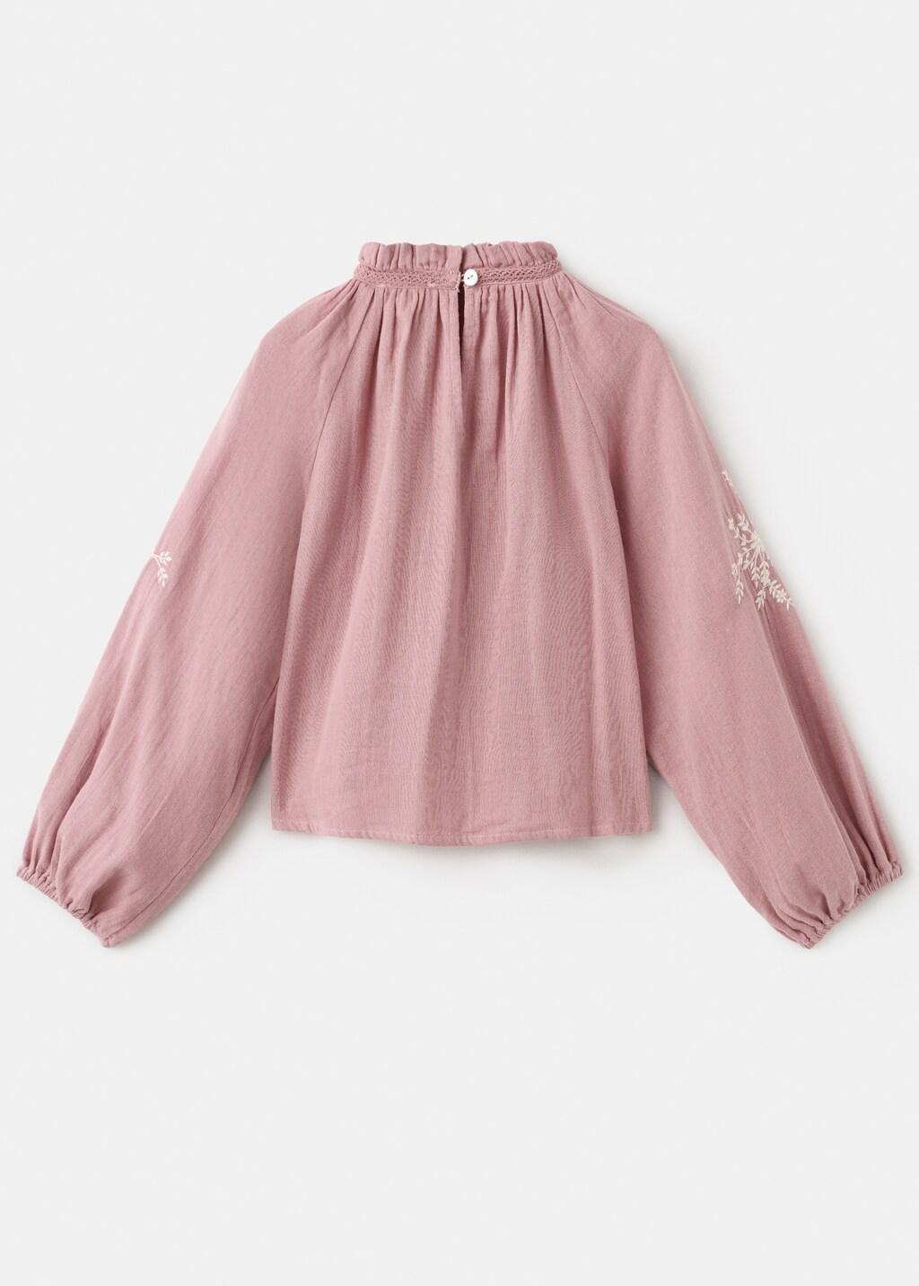 Pink Cotton Blouse With Floral Embroidery, Kids Girl, Pink, large image number 2