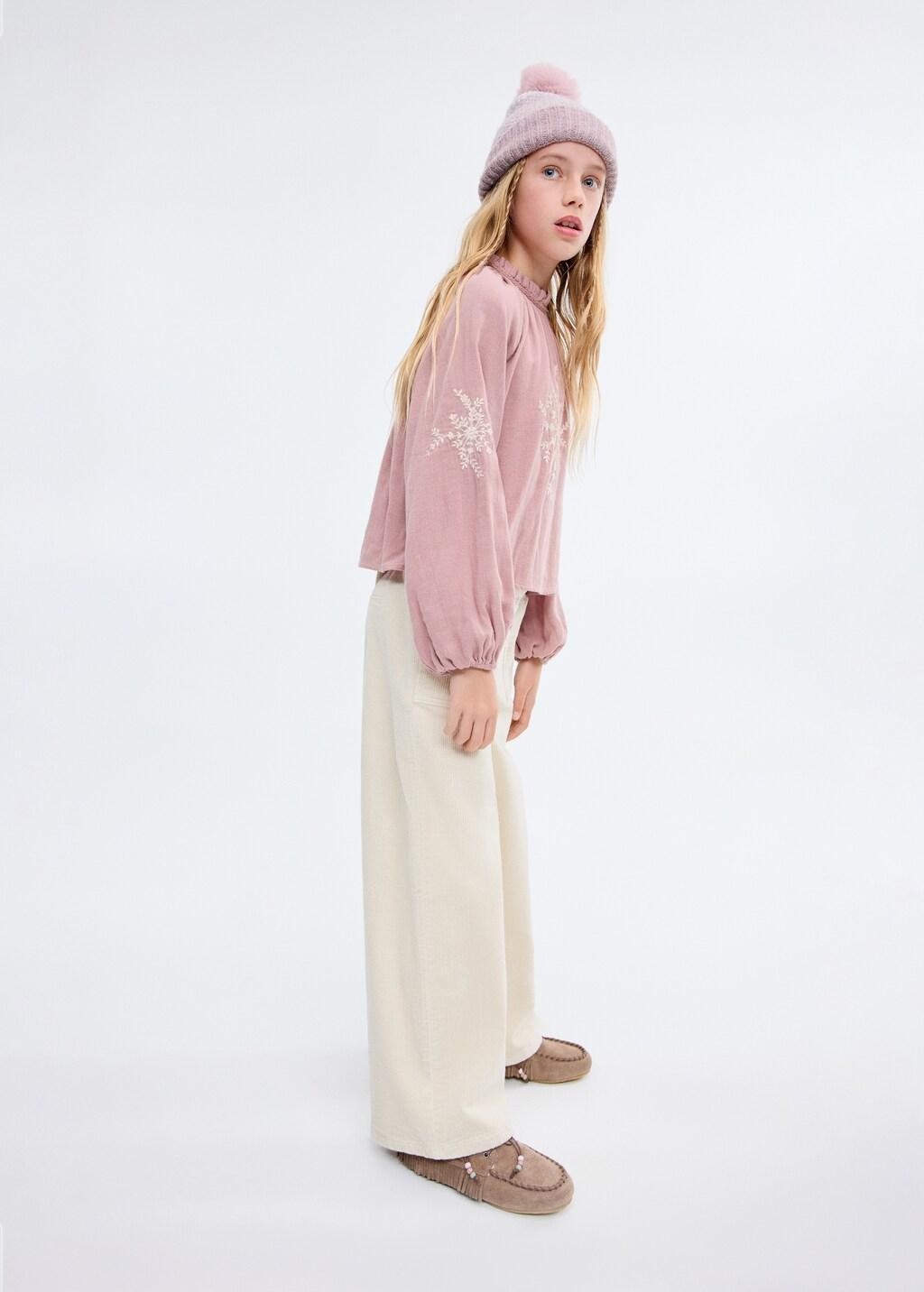 Pink Cotton Blouse With Floral Embroidery, Kids Girl, Pink, large image number 3