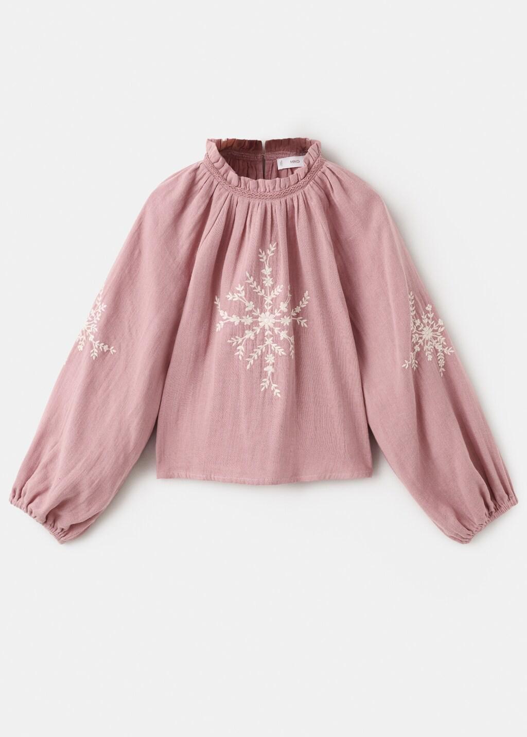 Pink Cotton Blouse With Floral Embroidery, Kids Girl, Pink, large image number 7