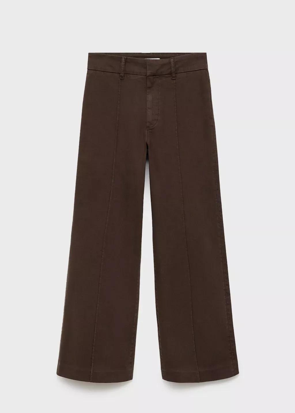 Brown High-Waist Wide Leg Jeans With Seams, Dark Brown, medium