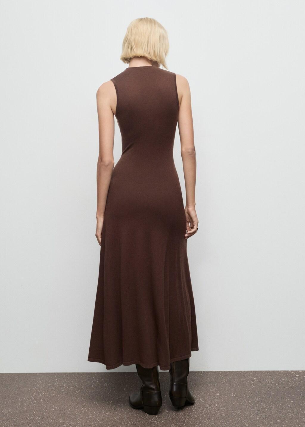 Brown Perkins-Neck Knitted Dress, 0201_32, large image number 2
