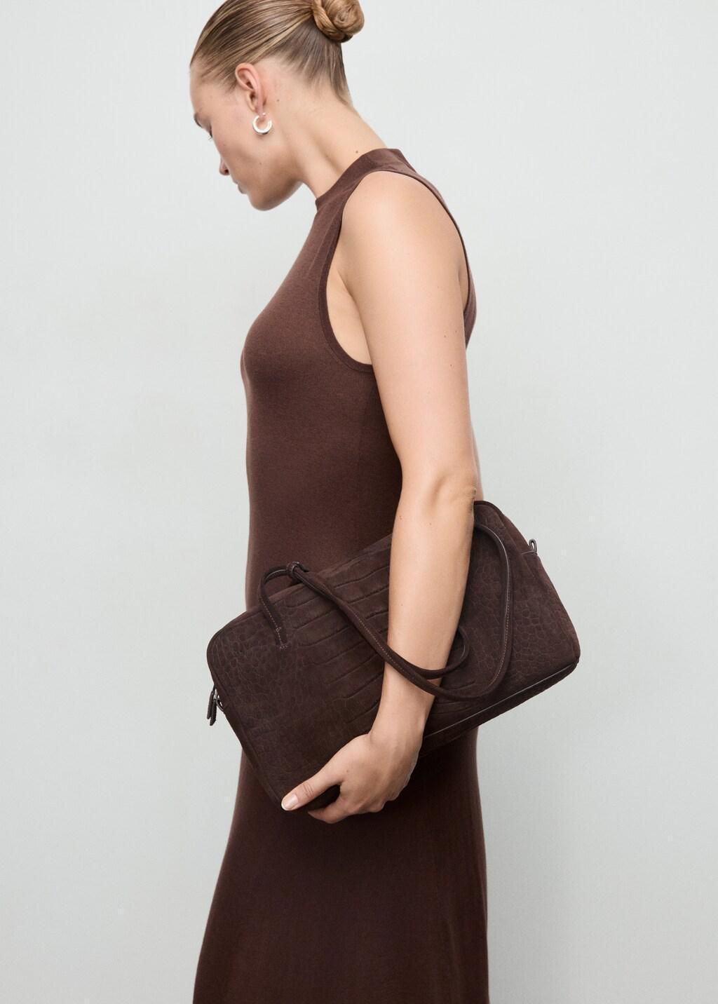 Brown Perkins-Neck Knitted Dress, 0201_32, large image number 6