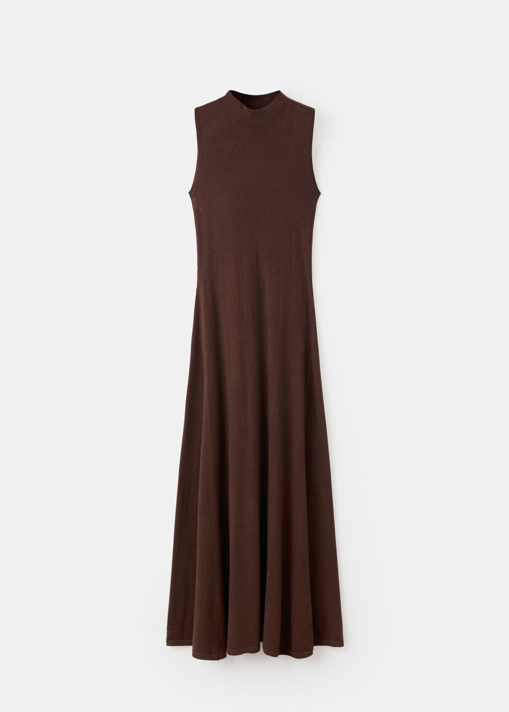 Brown Perkins-Neck Knitted Dress, 0201_32, large image number 7