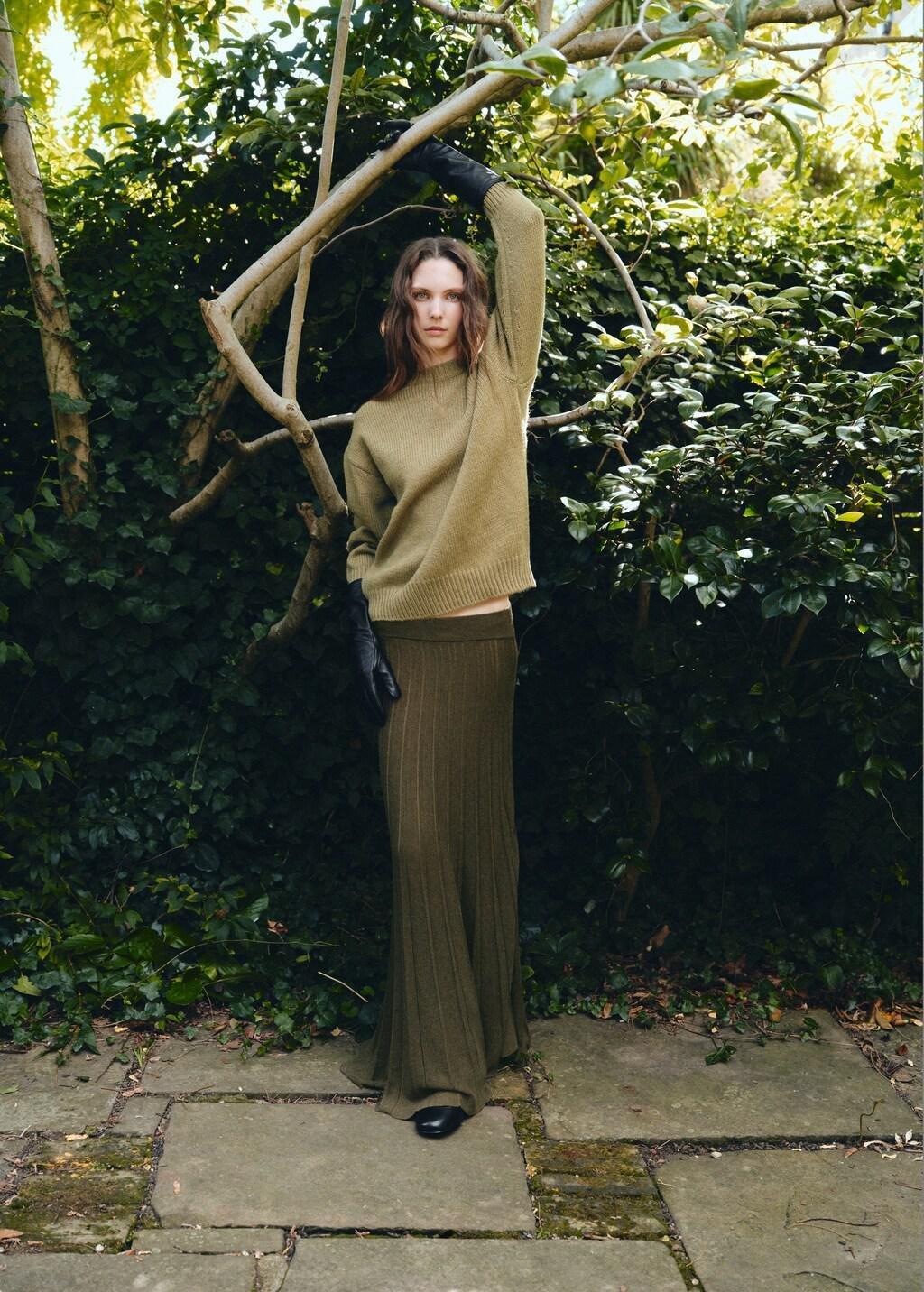 Khaki Pleated Knit Skirt, 0201_37, medium