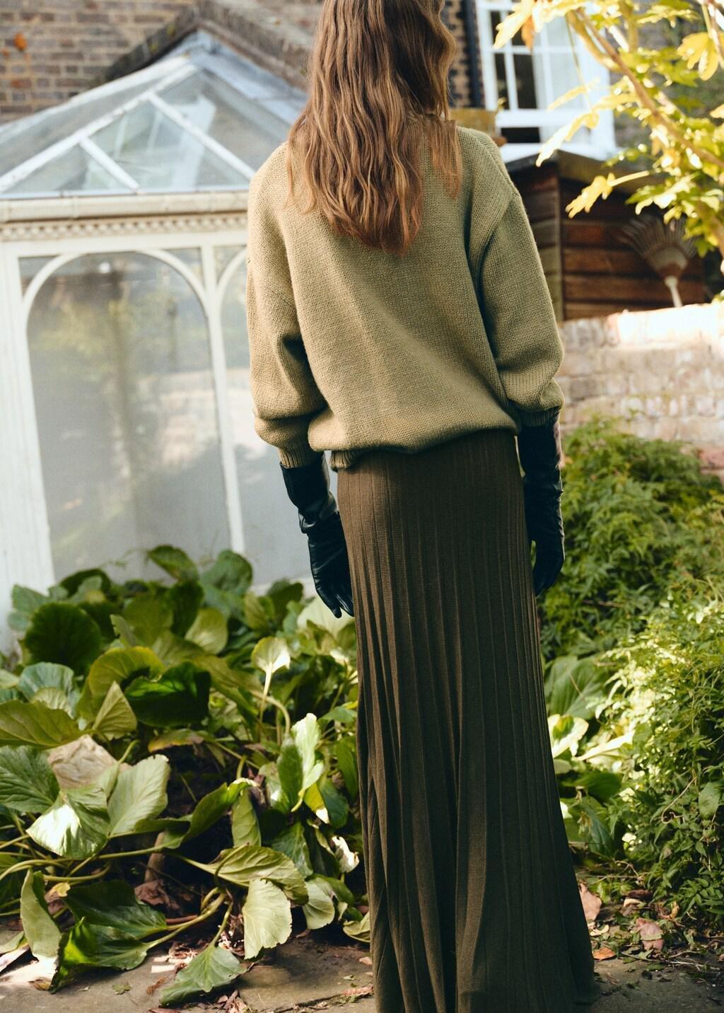 Khaki Pleated Knit Skirt, 0201_37, large image number 2