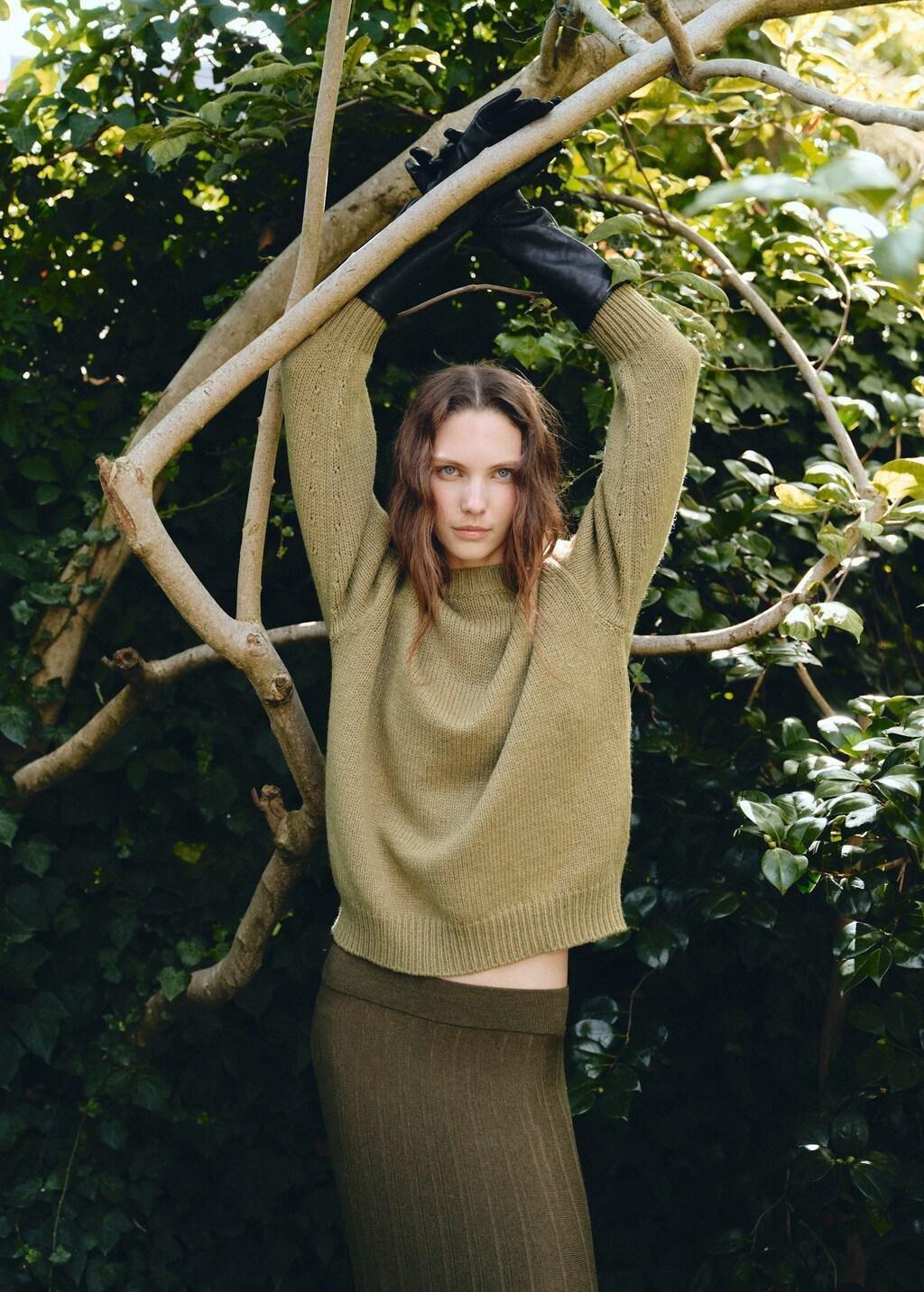 Khaki Pleated Knit Skirt, 0201_37, large image number 3