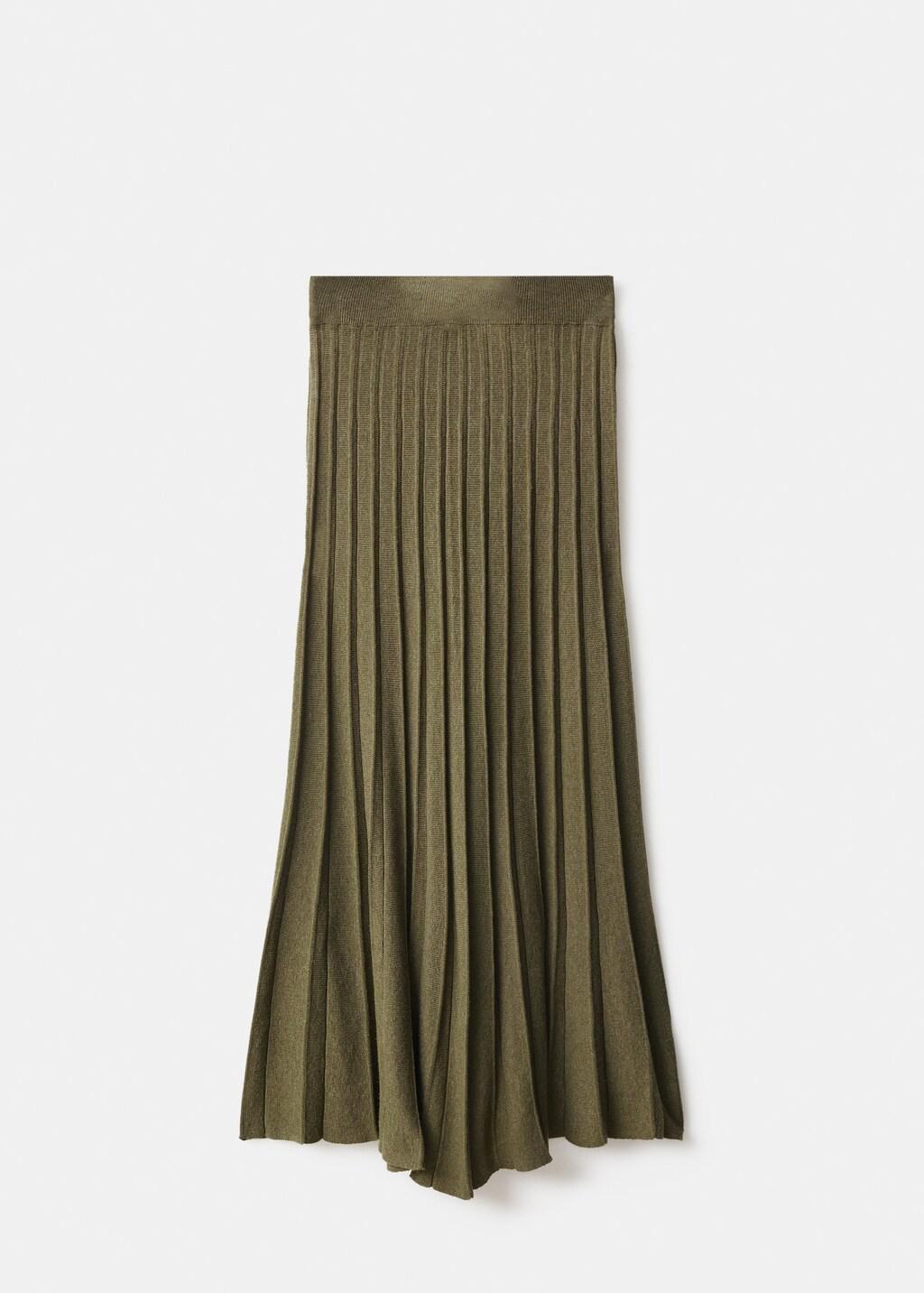 Khaki Pleated Knit Skirt, 0201_37, large image number 6