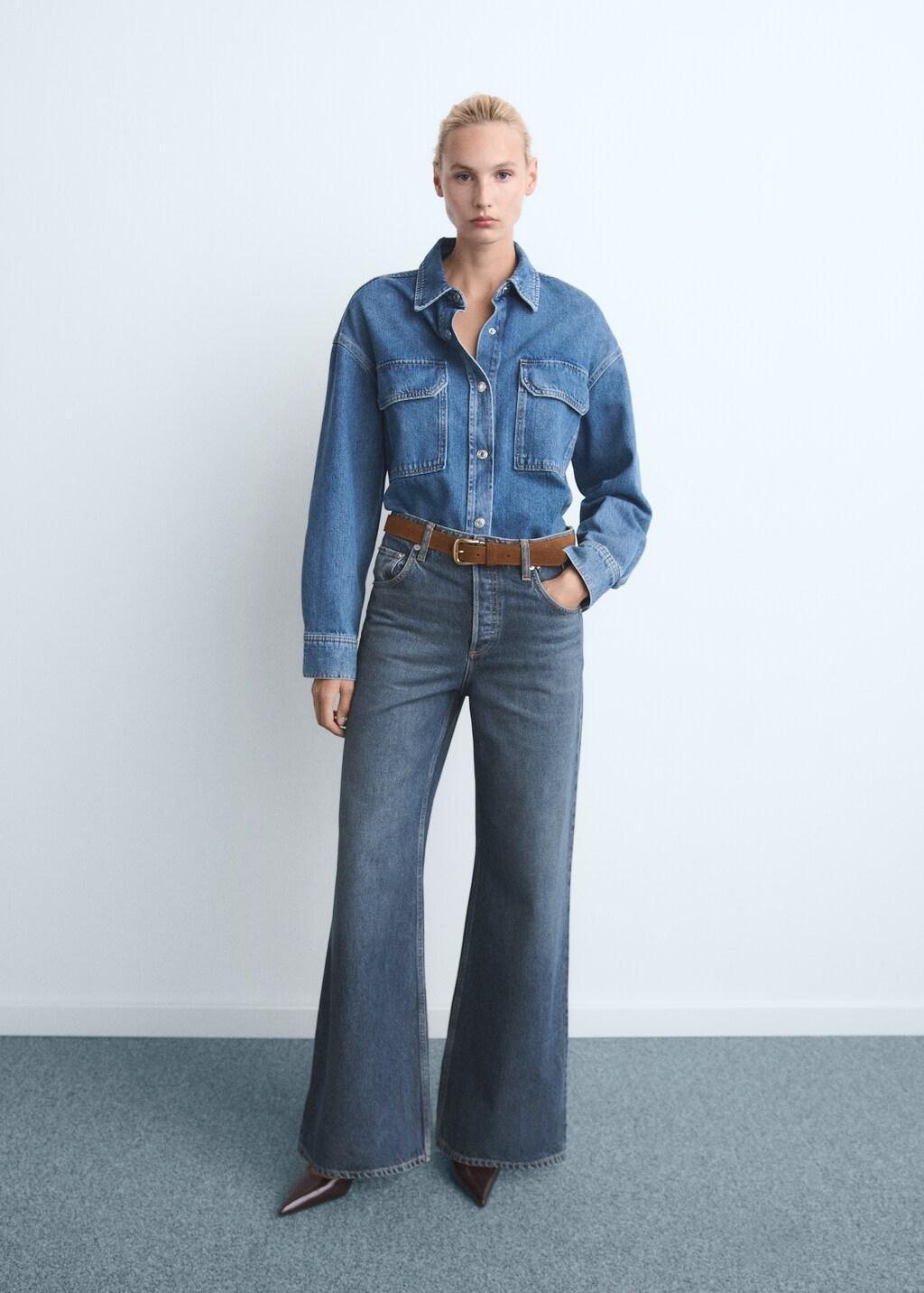 Blue High-Waisted Wide-Leg Jeans, Open Blue, large image number 0
