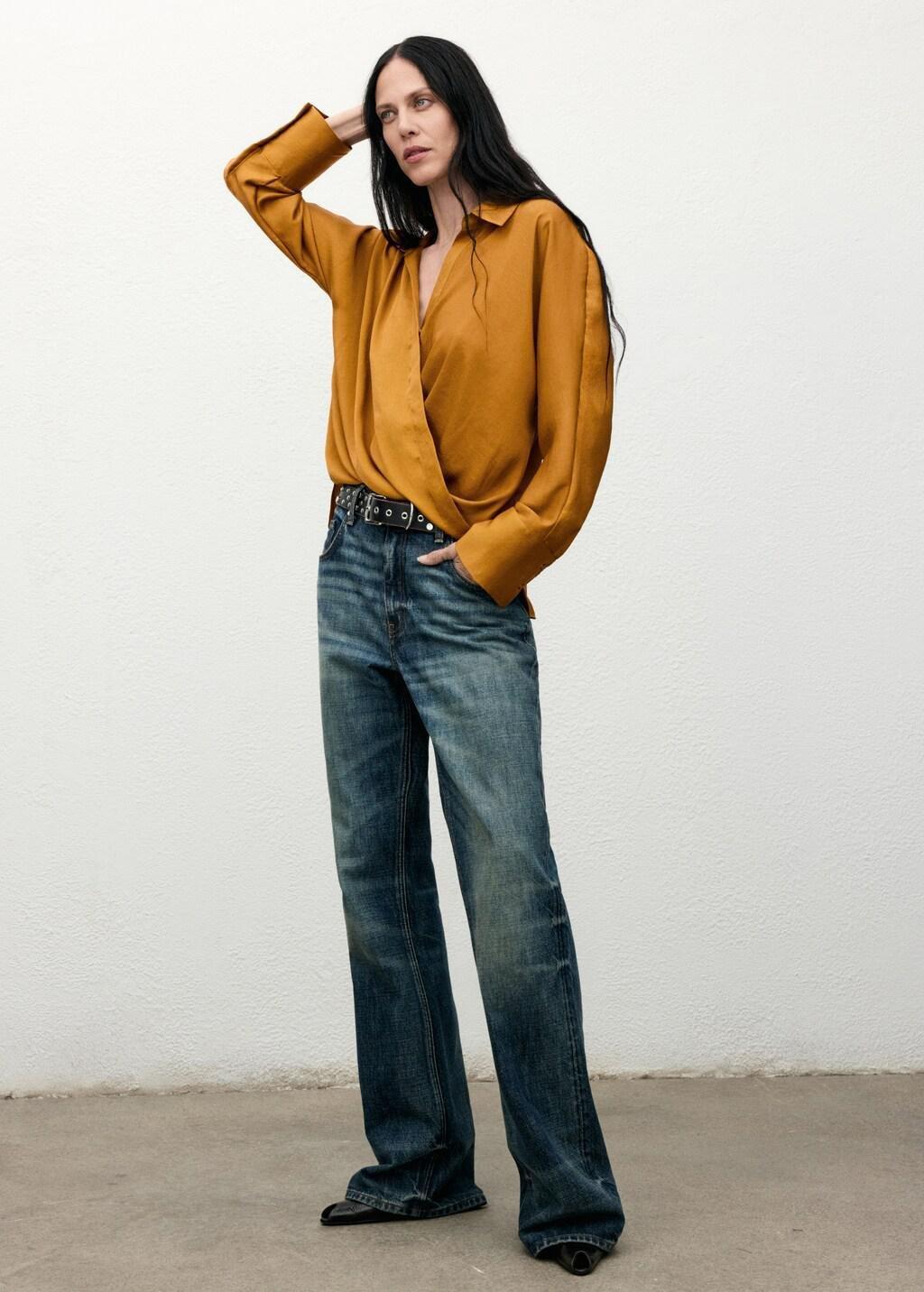 MEDIUM YELLOW Cross-over satin blouse, Medium Yellow, large image number 0