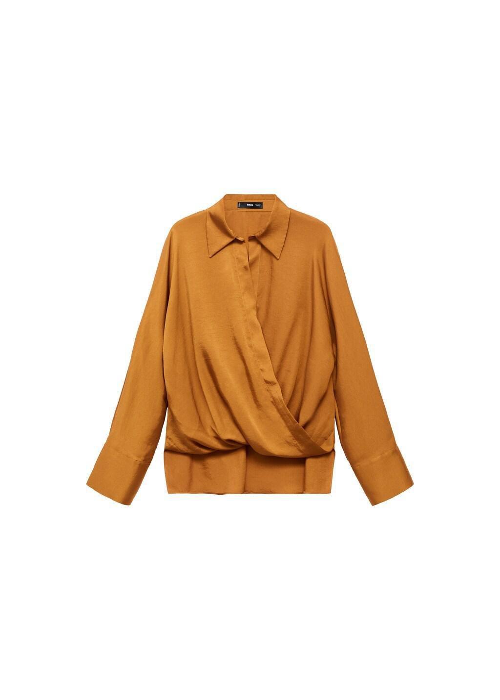 MEDIUM YELLOW Cross-over satin blouse, Medium Yellow, large image number 5