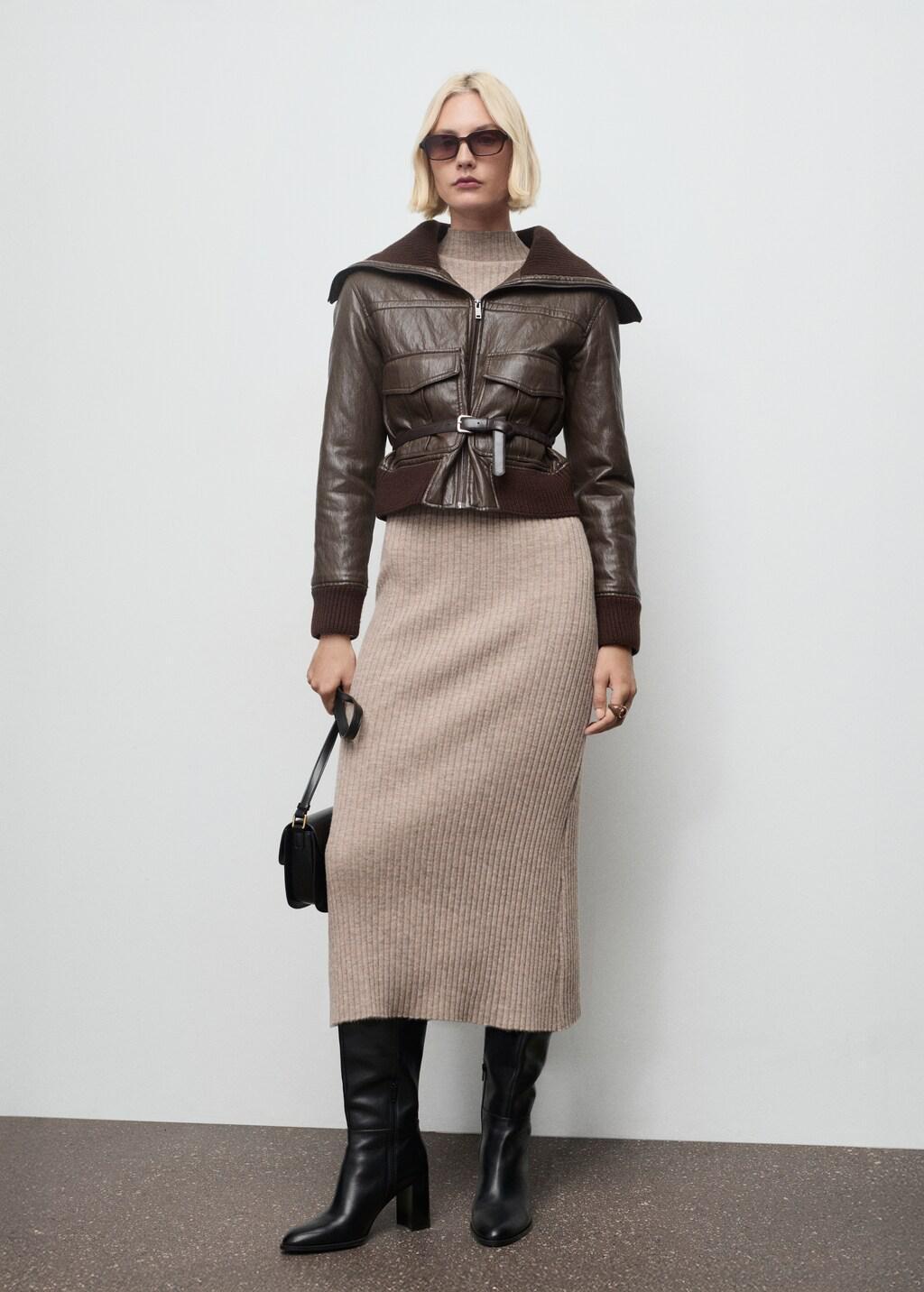 MEDIUM BROWN Perkins-neck ribbed dress, 0201_09, medium