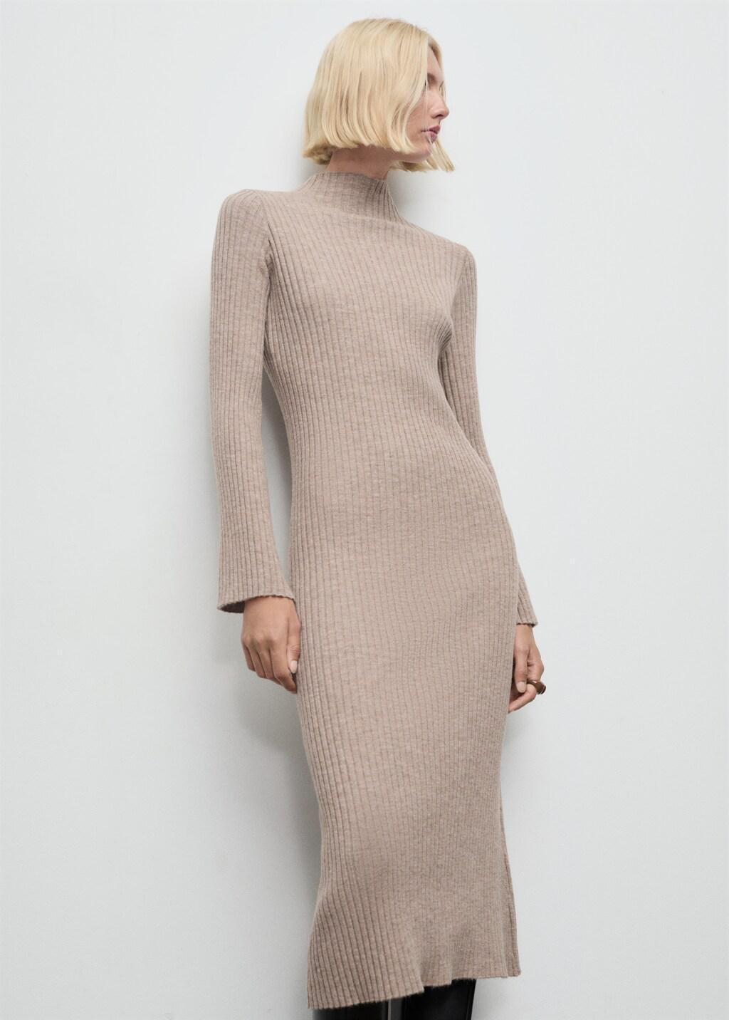 MEDIUM BROWN Perkins-neck ribbed dress, 0201_09, medium