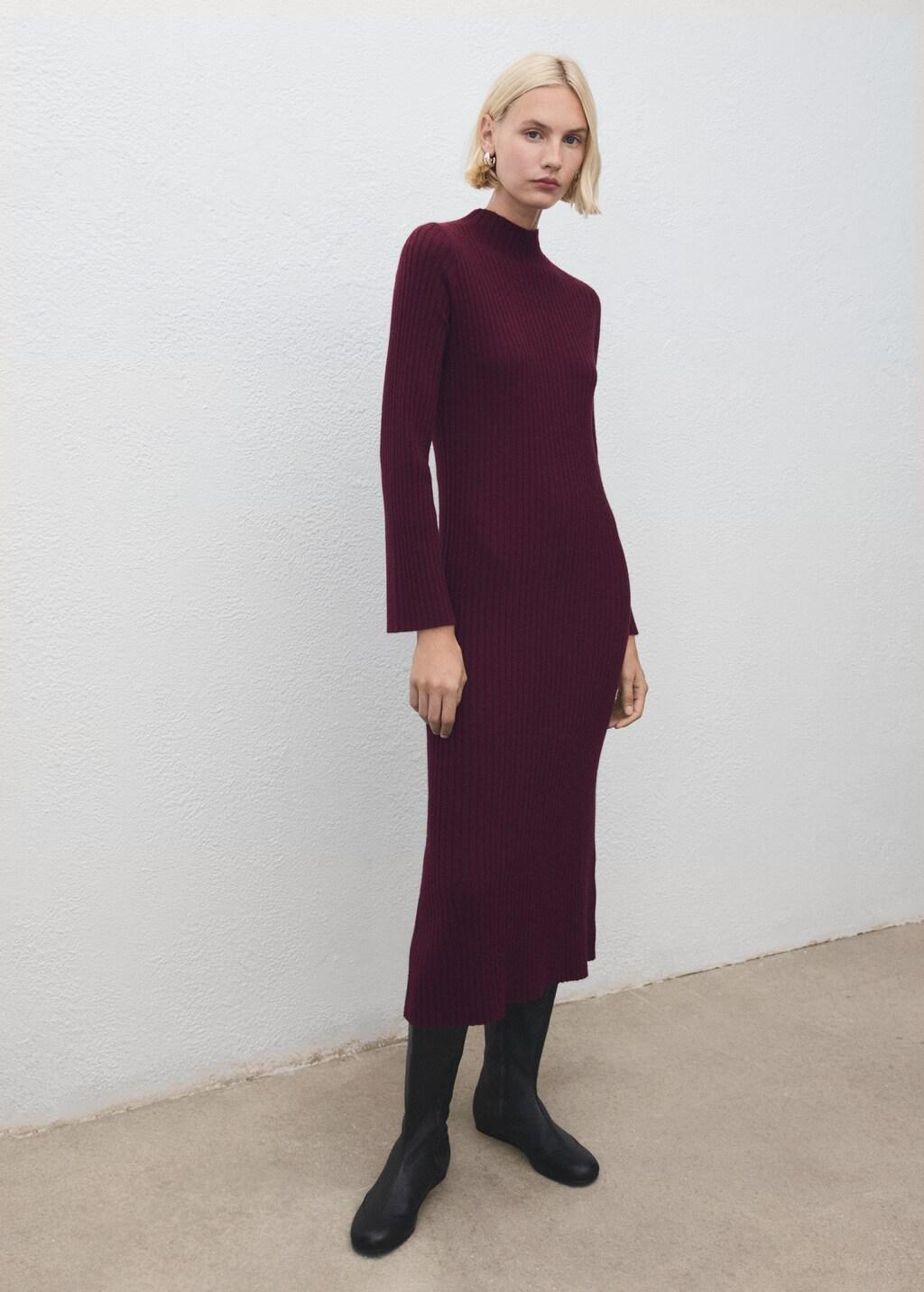 DARK RED Perkins-neck ribbed dress, 0201_77, large image number 0