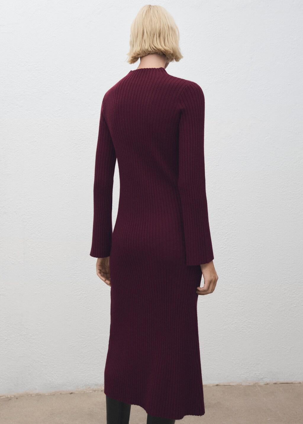 DARK RED Perkins-neck ribbed dress, 0201_77, large image number 2