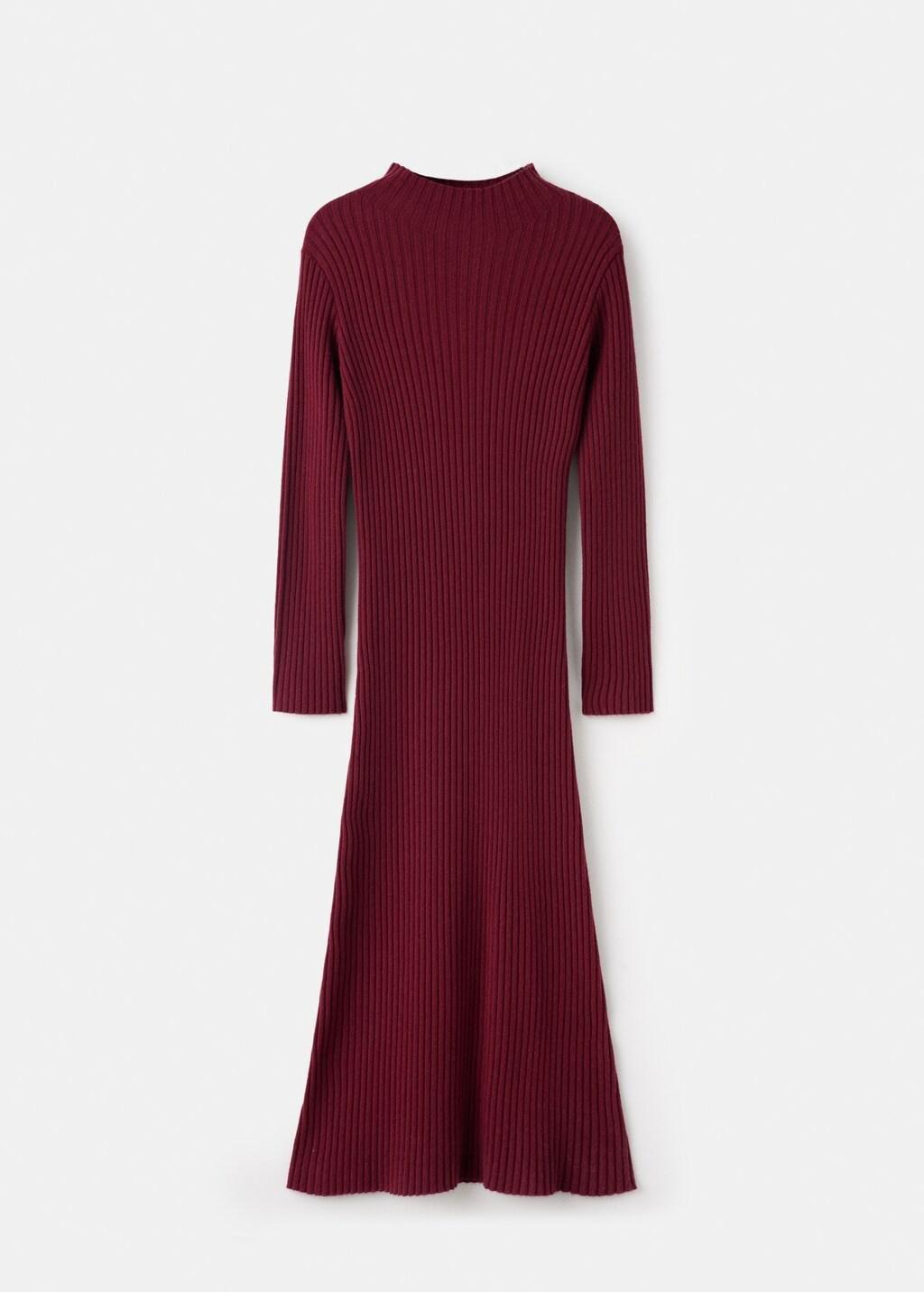 DARK RED Perkins-neck ribbed dress, 0201_77, large image number 6