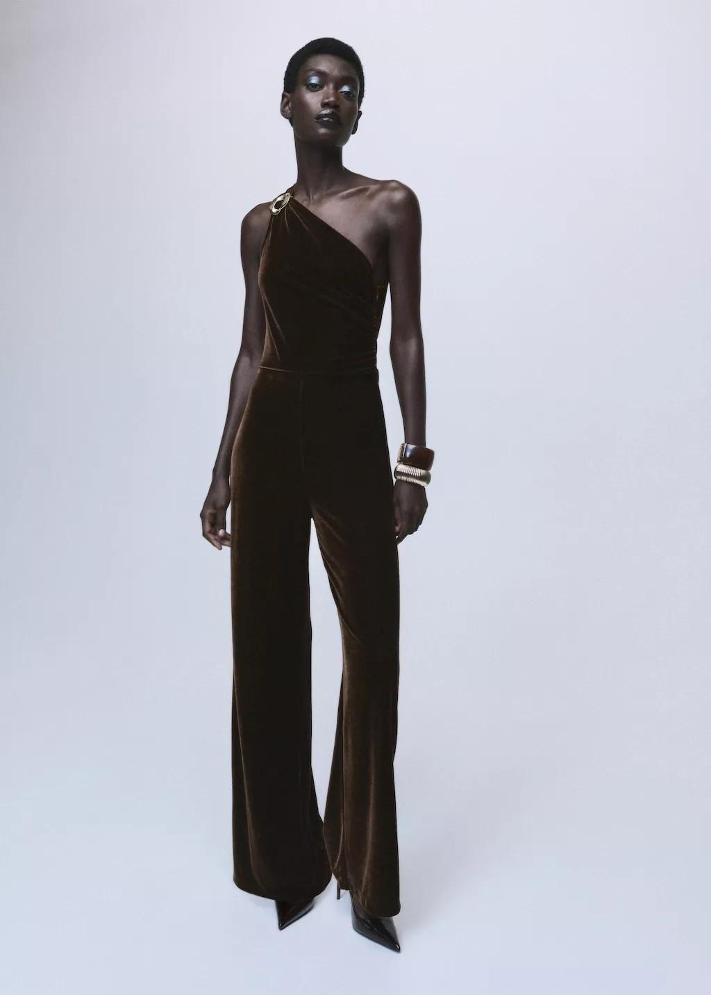 BROWN Velvet jumpsuit with metallic detail, 0201_30, large image number 0
