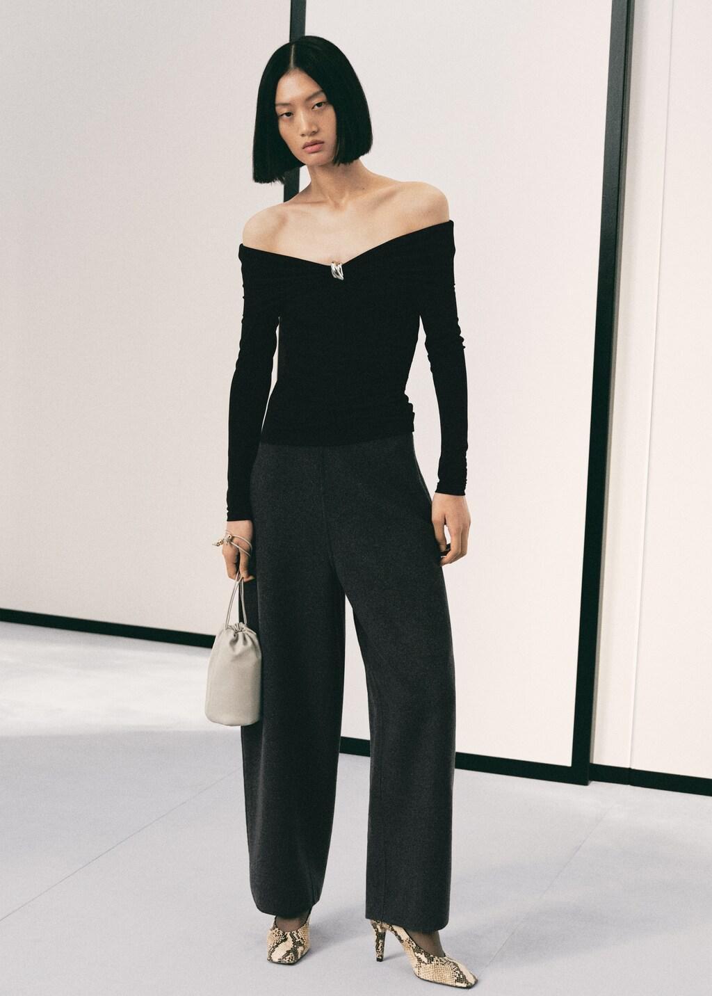 BLACK Strapless t-shirt with metallic detail, Black, medium