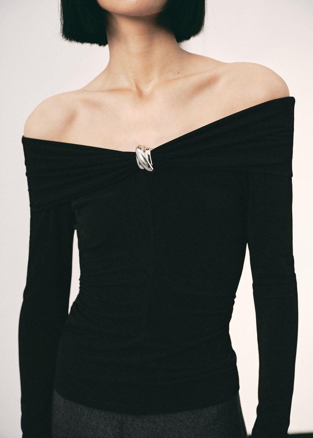 BLACK Strapless t-shirt with metallic detail, Black, large image number 3