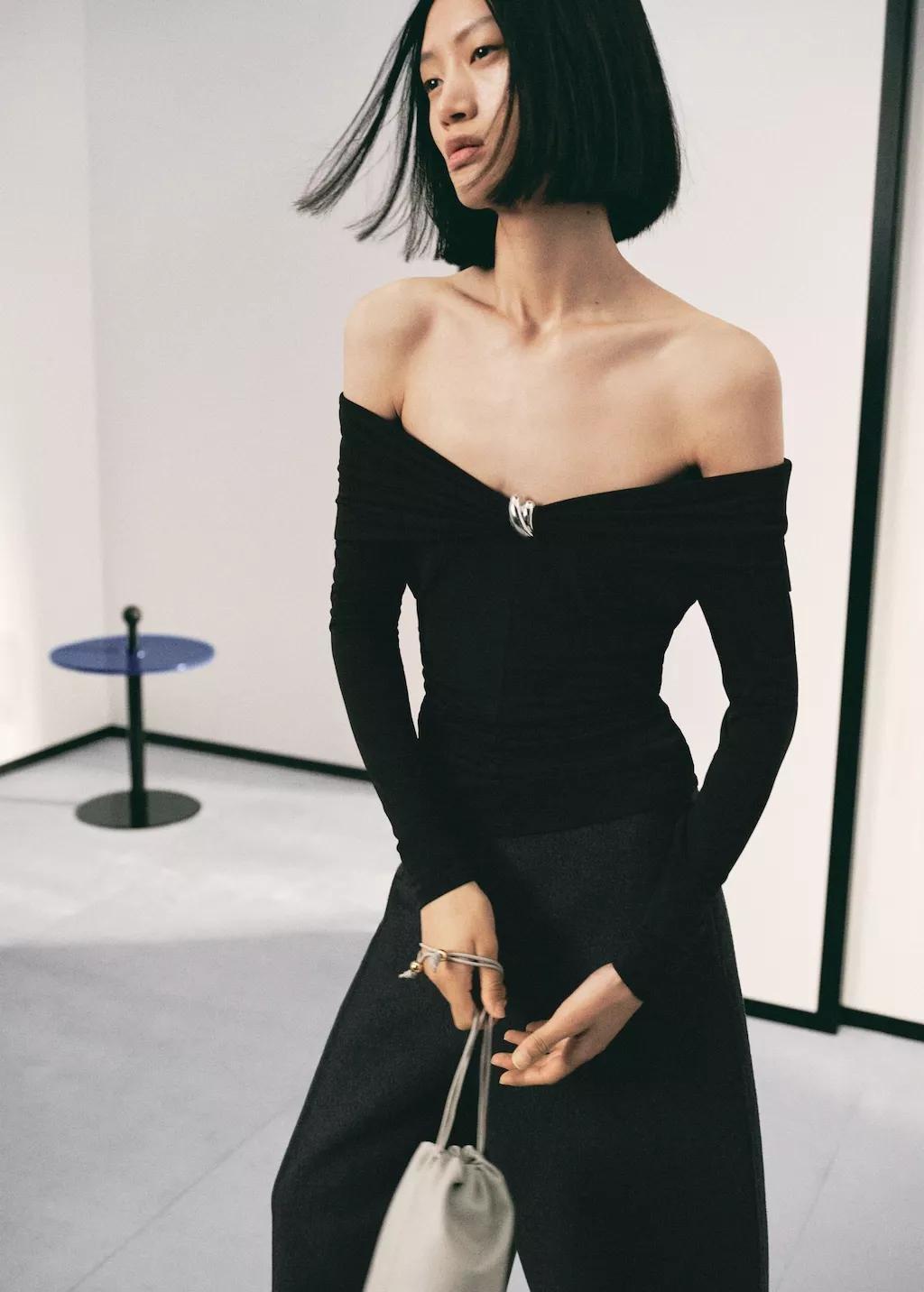 BLACK Strapless t-shirt with metallic detail, Black, large image number 4