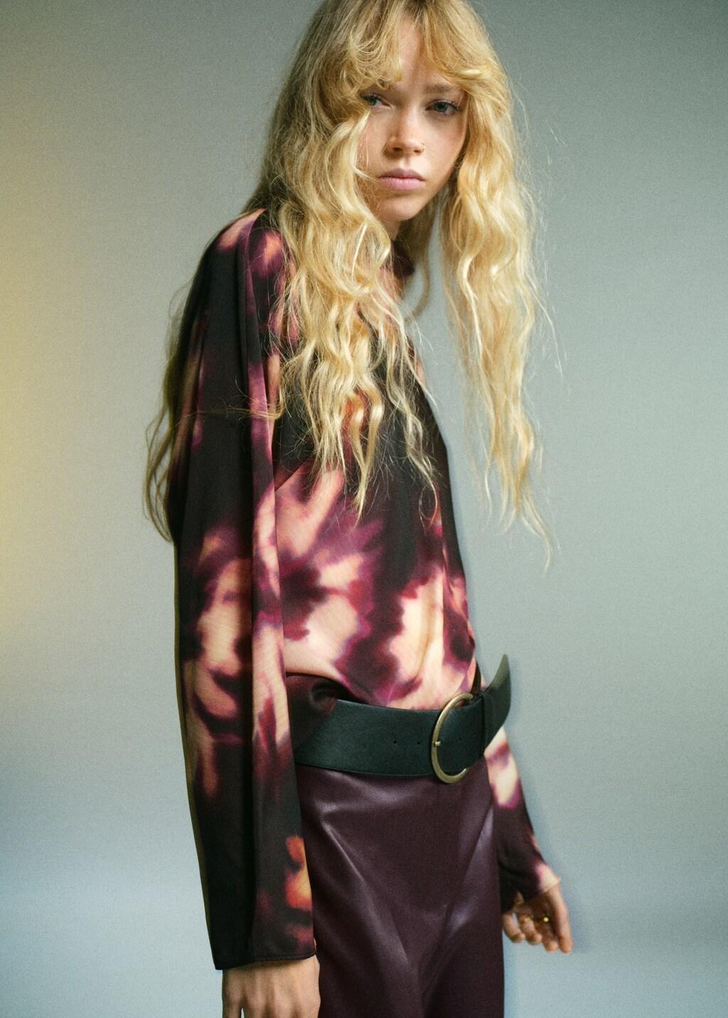 Red Tie-Dye Turtleneck Blouse, Dark Red, large image number 4