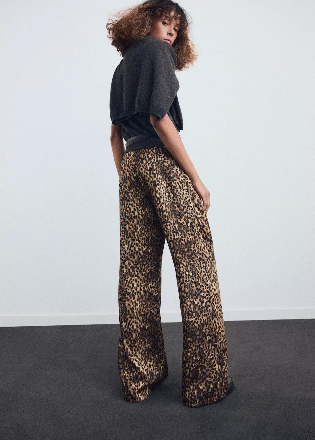 Brown Leopard-print satin trousers, Brown, large image number 2