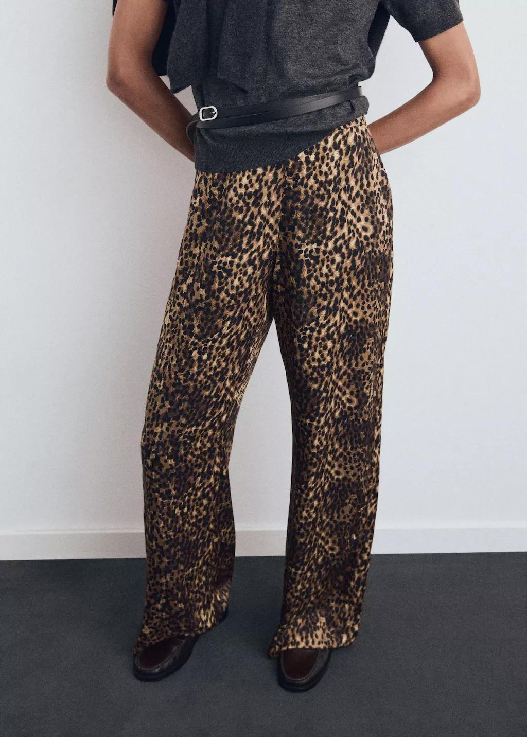 Brown Leopard-print satin trousers, Brown, large image number 3