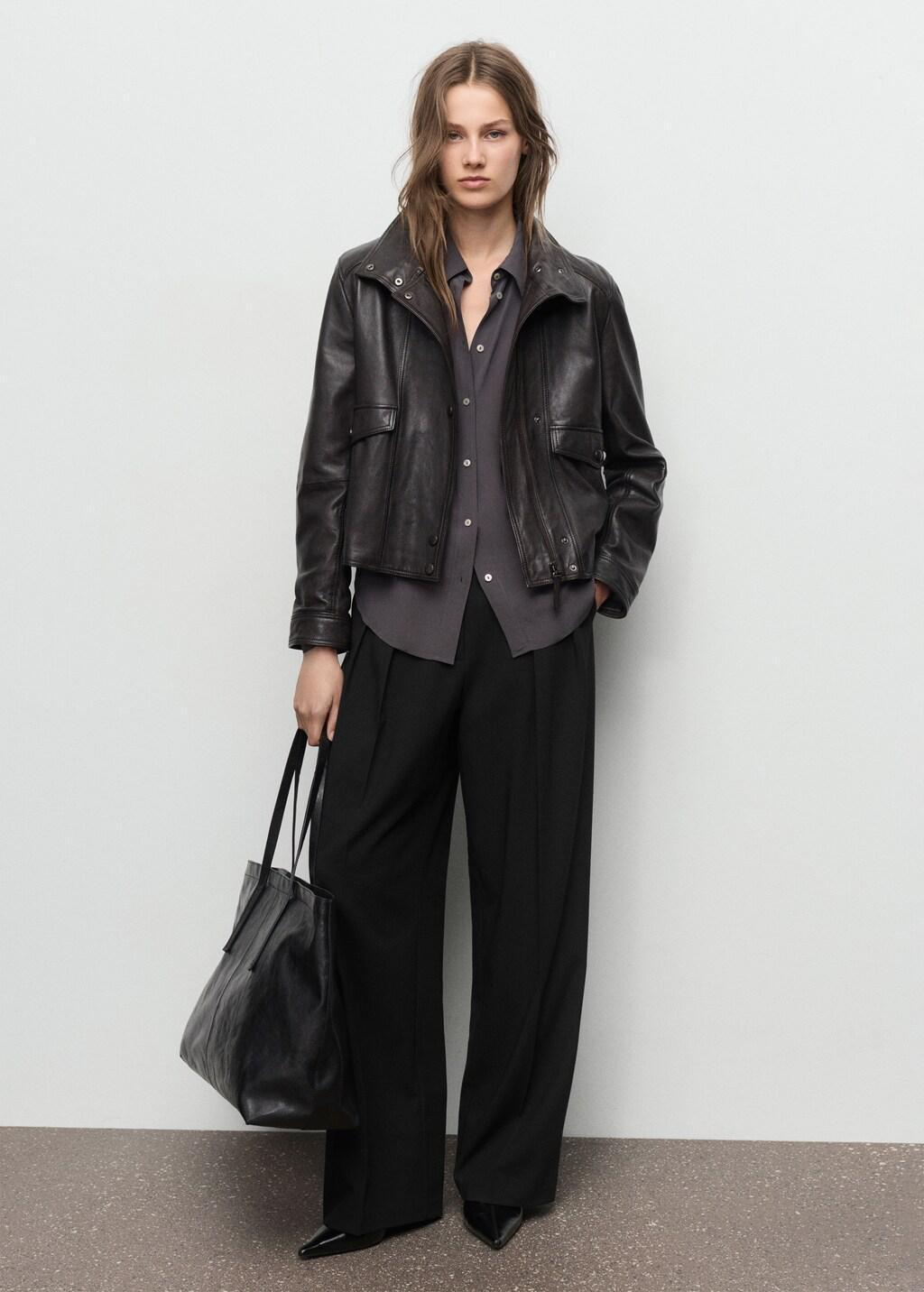 BLACK Wide-leg mid-rise pleated trousers, Black, large image number 0