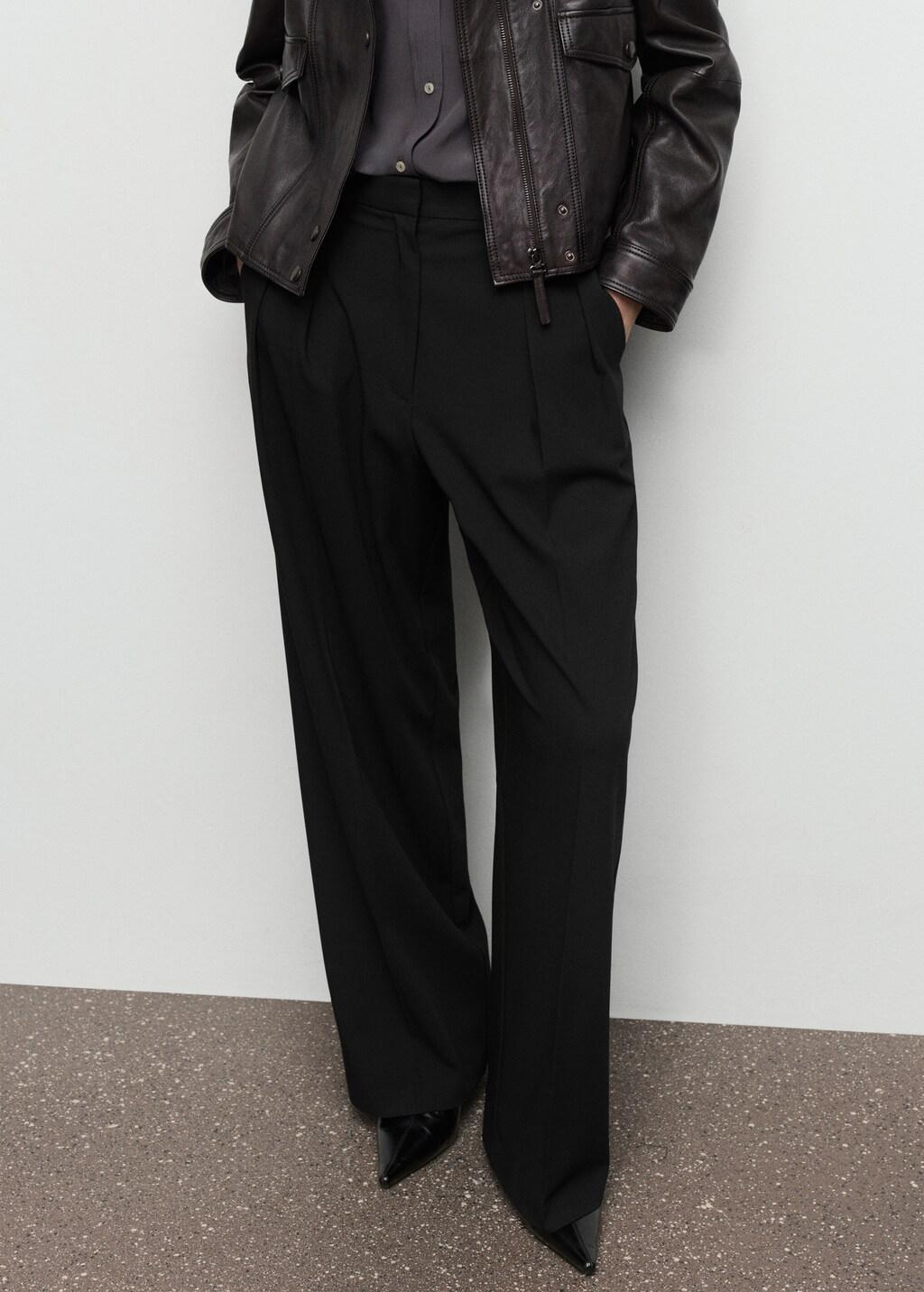 BLACK Wide-leg mid-rise pleated trousers, Black, large image number 3