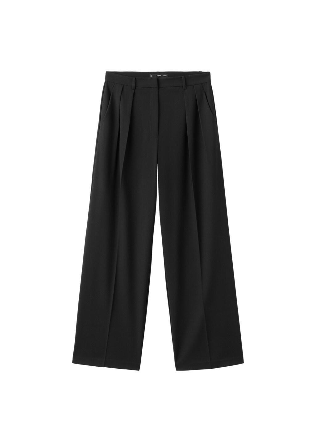 BLACK Wide-leg mid-rise pleated trousers, Black, large image number 6