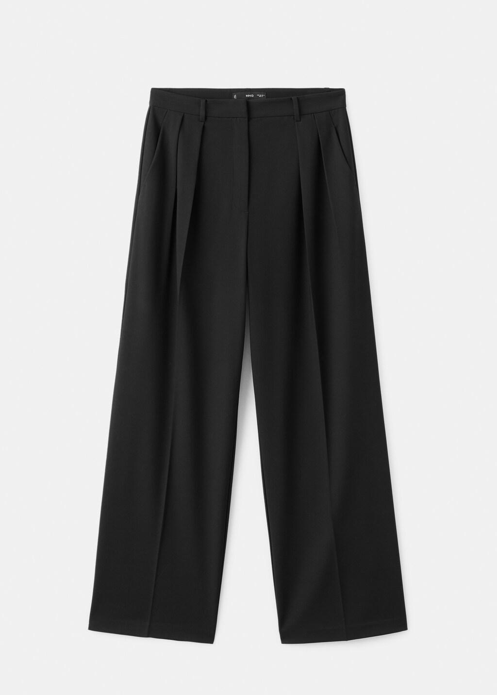 BLACK Wide-leg mid-rise pleated trousers, Black, large image number 7