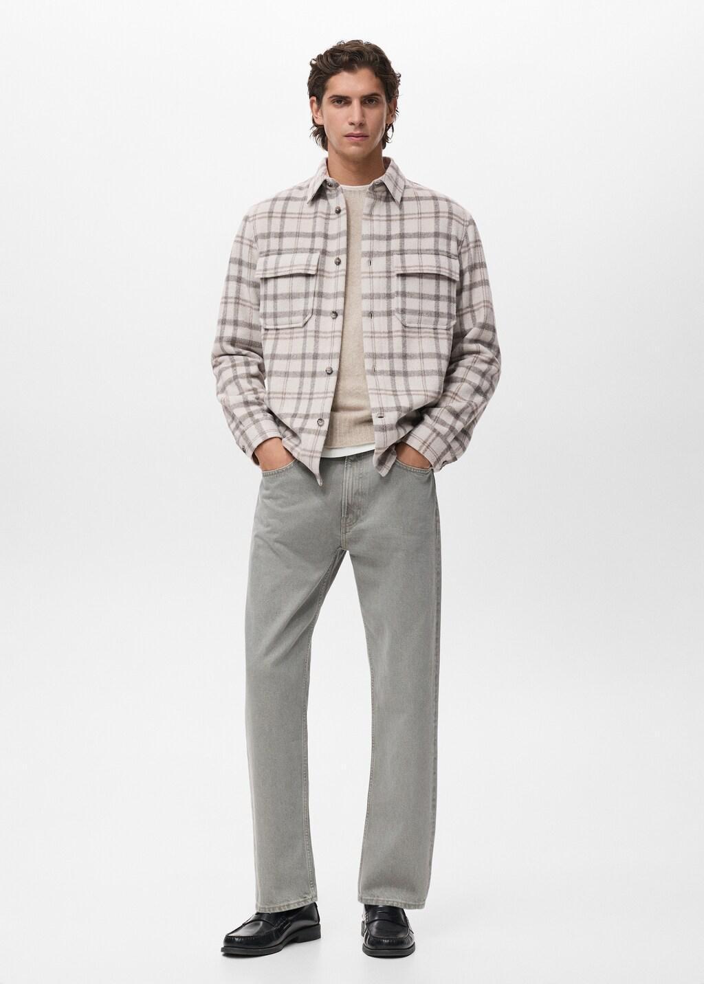 Beige Check Flannel Overshirt, Light Beige, large image number 0