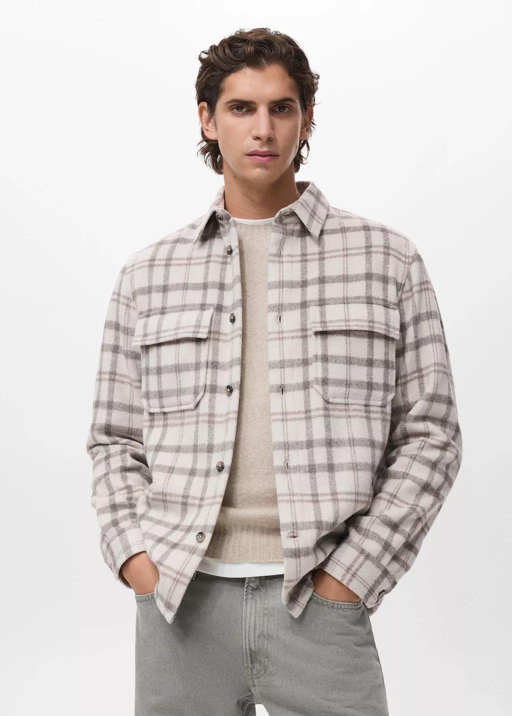 Beige Check Flannel Overshirt, Light Beige, large image number 3