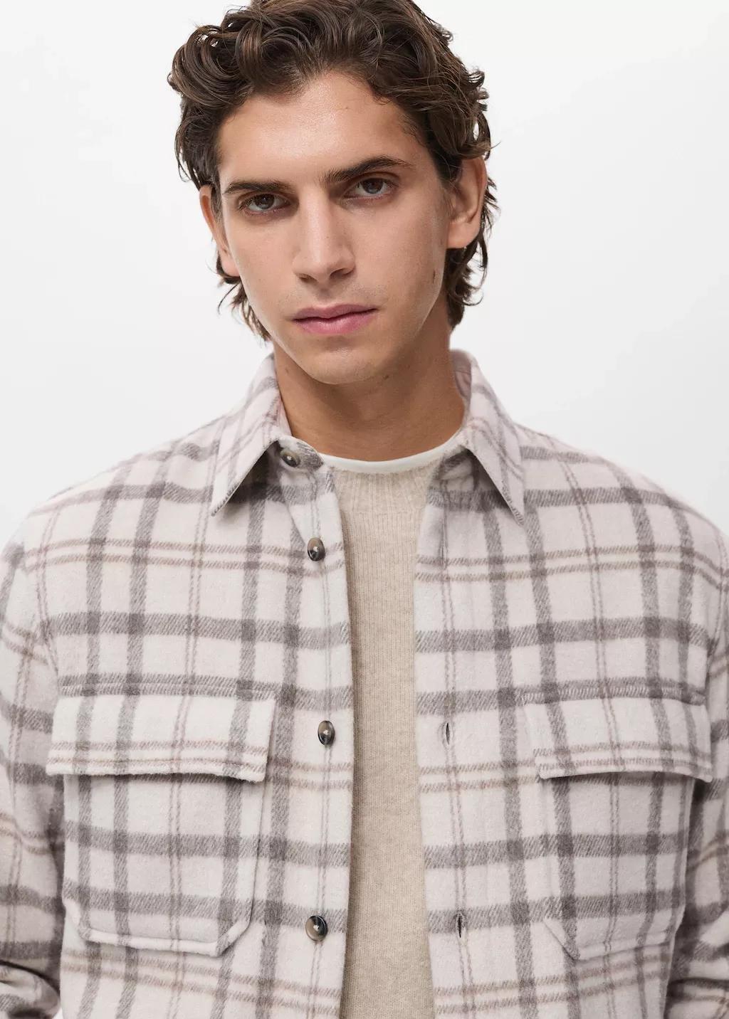 Beige Check Flannel Overshirt, Light Beige, large image number 4