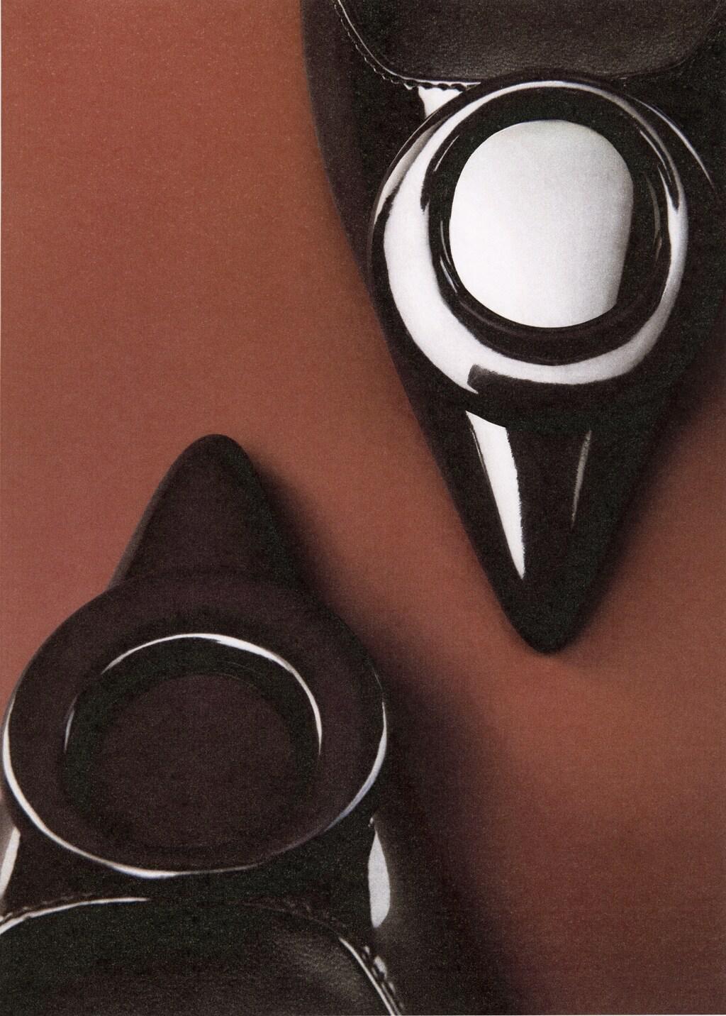 Brown Patent Leather High-Heeled Shoes With Ring Detail, Dark Brown, large image number 2