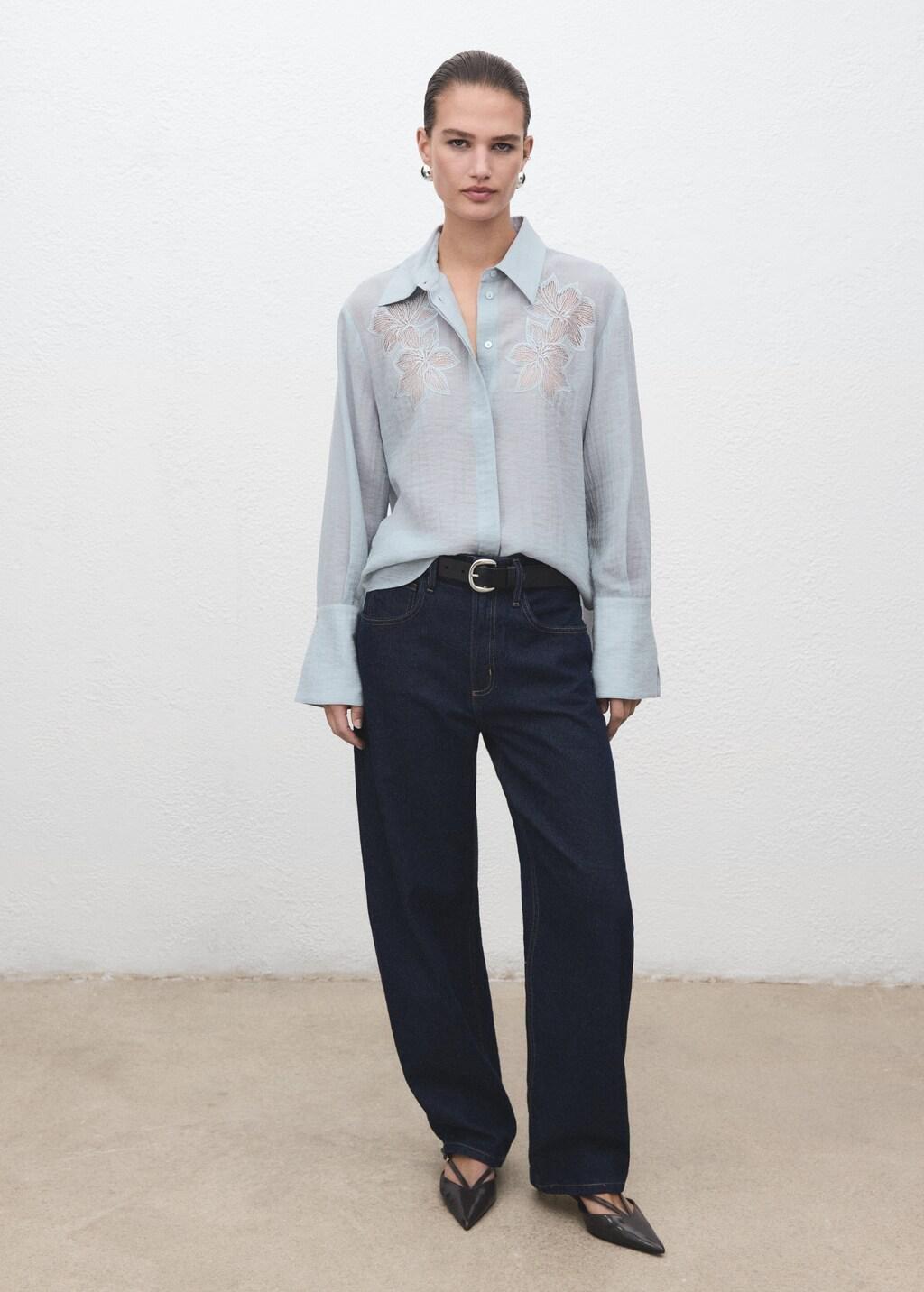 Blue Embroidered Lyocell Blouse, 0201_52, medium