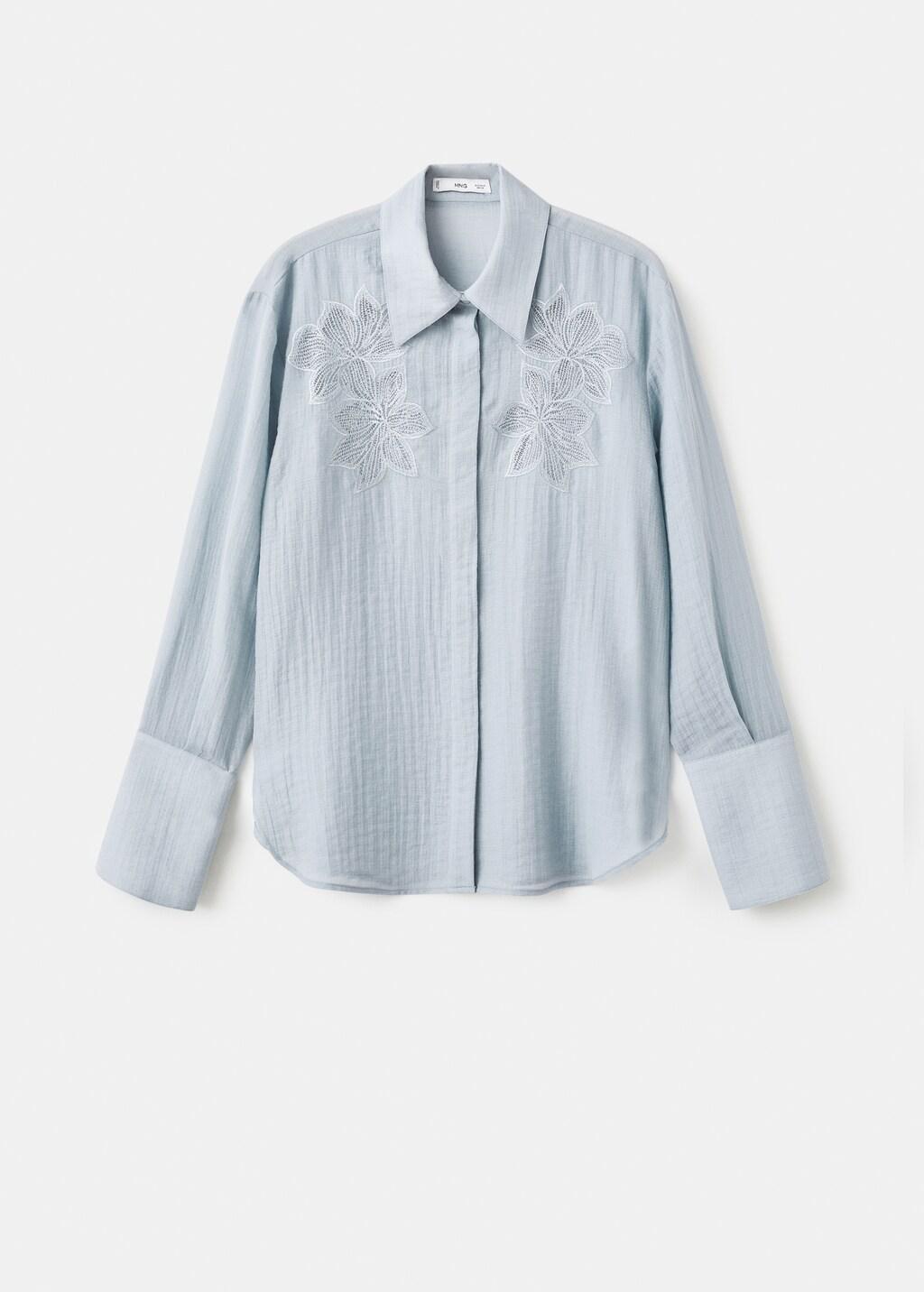 Blue Embroidered Lyocell Blouse, 0201_52, large image number 6