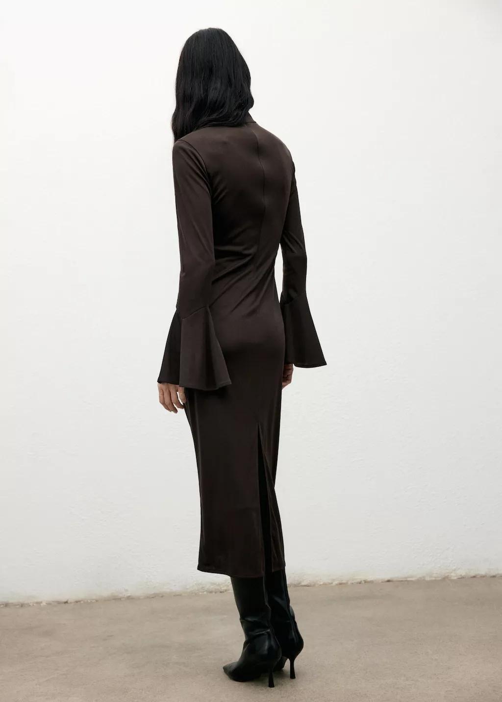 BROWN Fitted dress with bell sleeves, 0201_30, medium