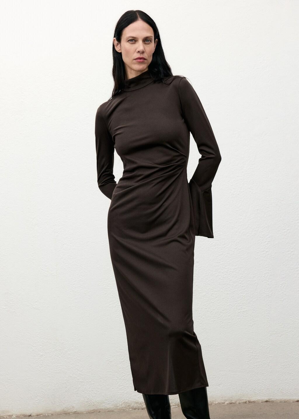 BROWN Fitted dress with bell sleeves, 0201_30, large image number 3