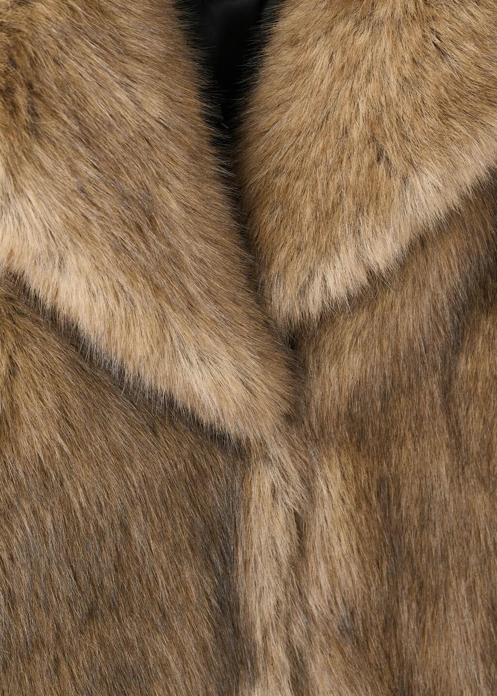 Beige Faux Fur Effect Coat With Lapels, Light Beige, large image number 1