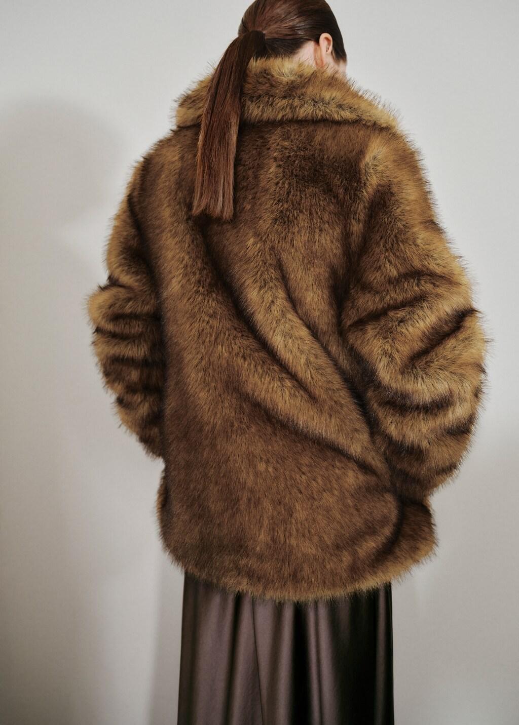 Beige Faux Fur Effect Coat With Lapels, Light Beige, medium