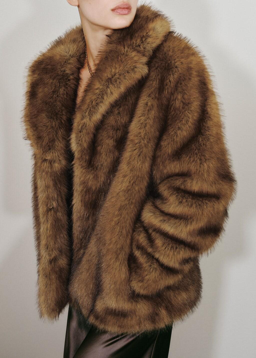 Beige Faux Fur Effect Coat With Lapels, Light Beige, large image number 6