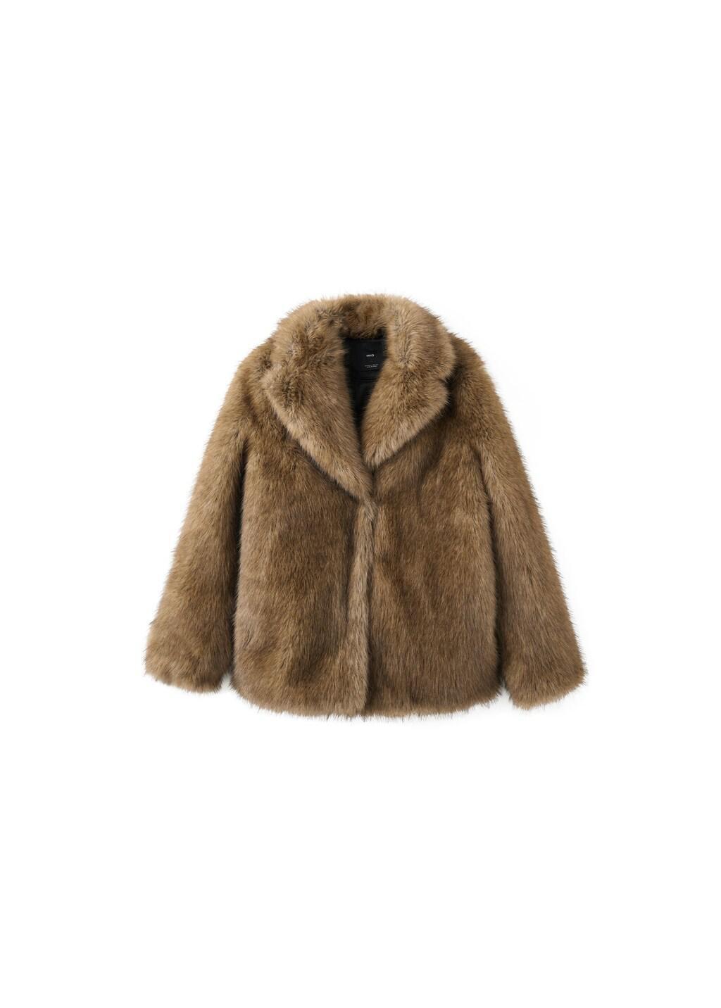Beige Faux Fur Effect Coat With Lapels, Light Beige, large image number 7