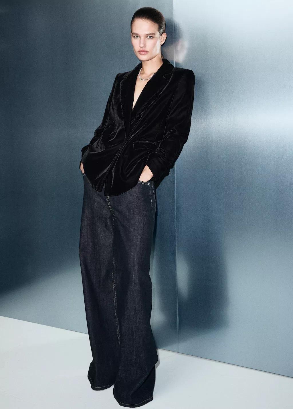 BLACK Double-breasted velvet jacket, 0201_99, medium