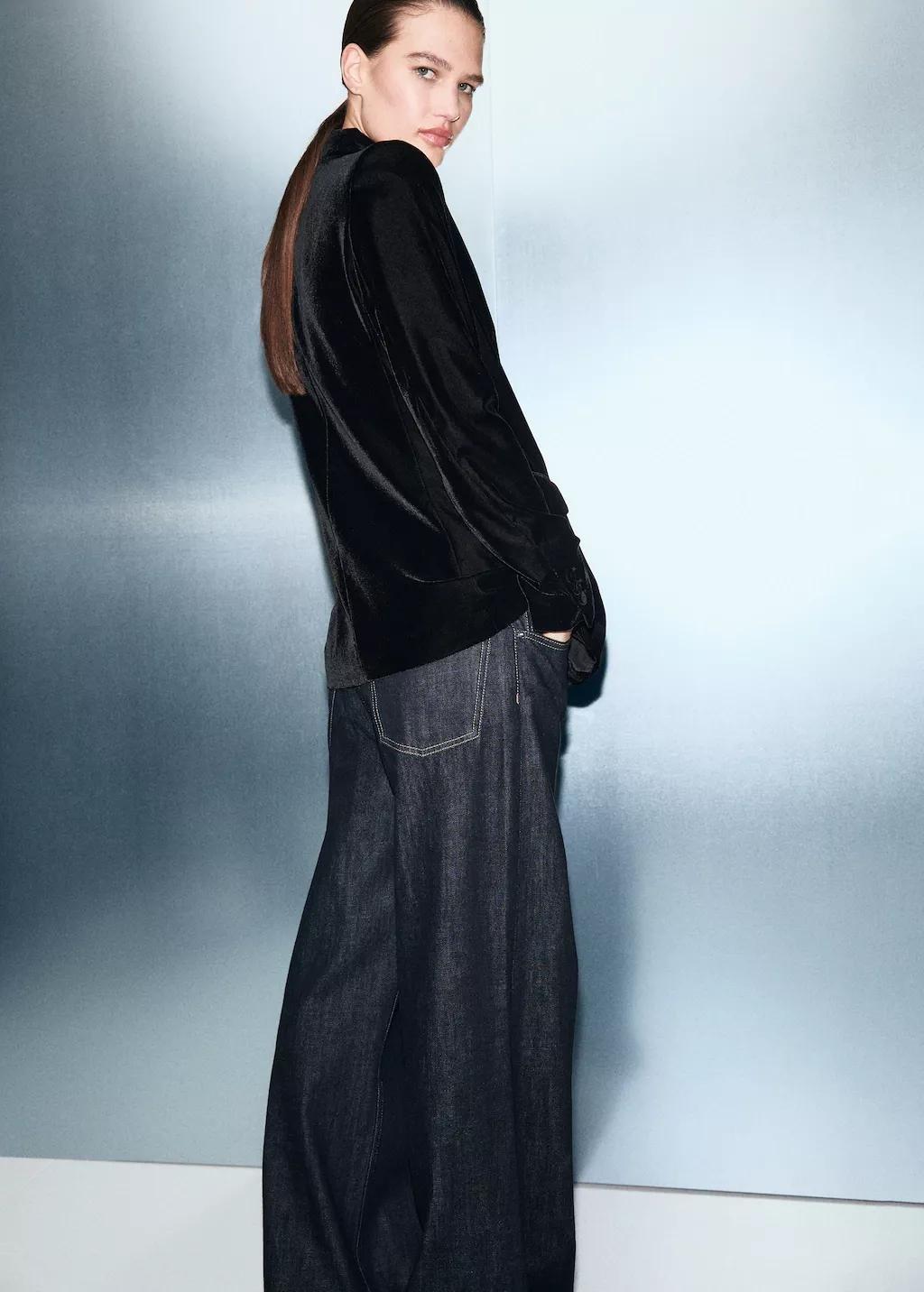 BLACK Double-breasted velvet jacket, 0201_99, large image number 2