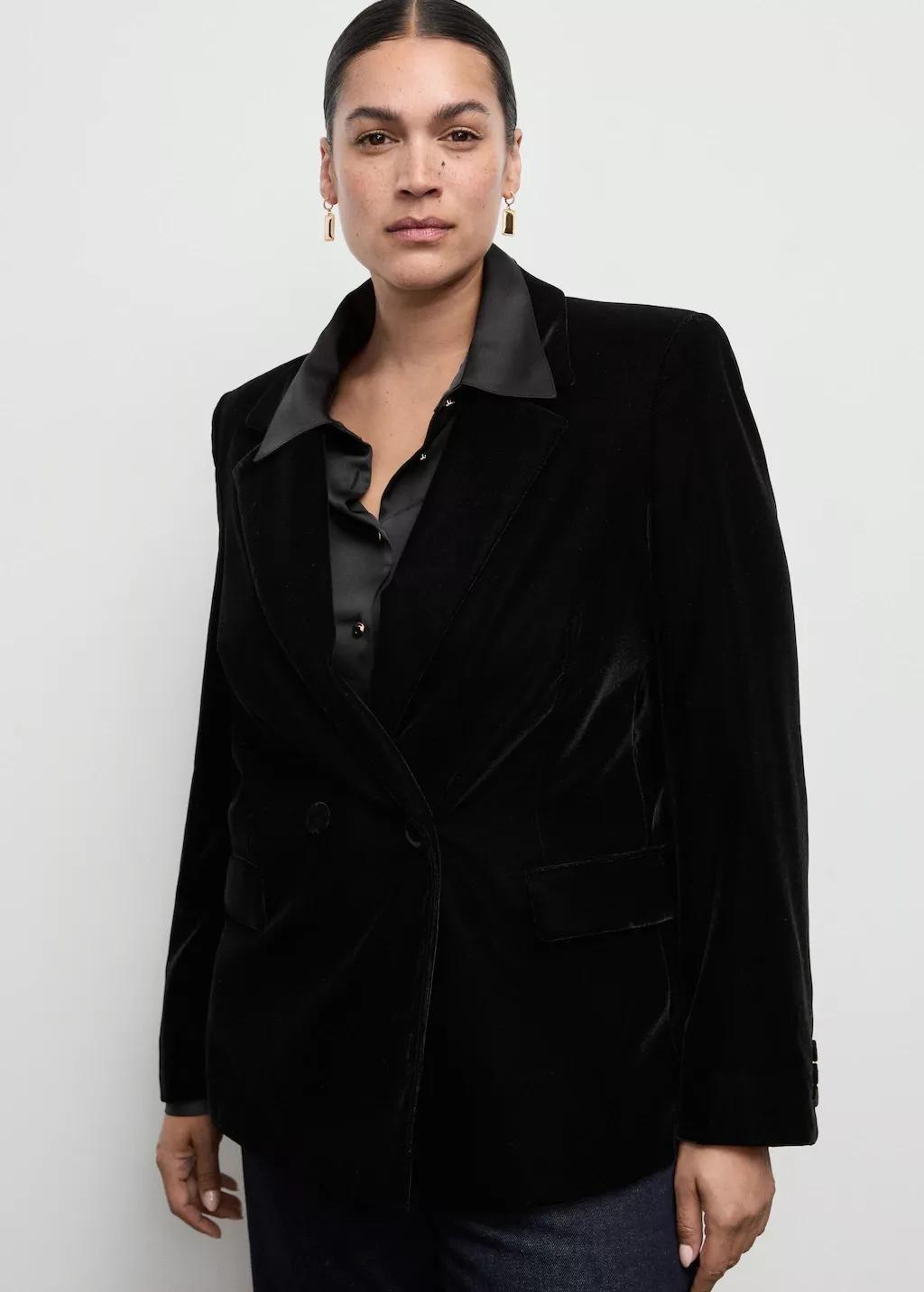 BLACK Double-breasted velvet jacket, 0201_99, large image number 6